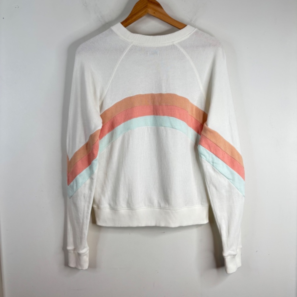 Faherty Molli Rainbow Stripe Crewneck S Sweatshirt White Beach 100% Cotton Surf - Picture 4 of 10